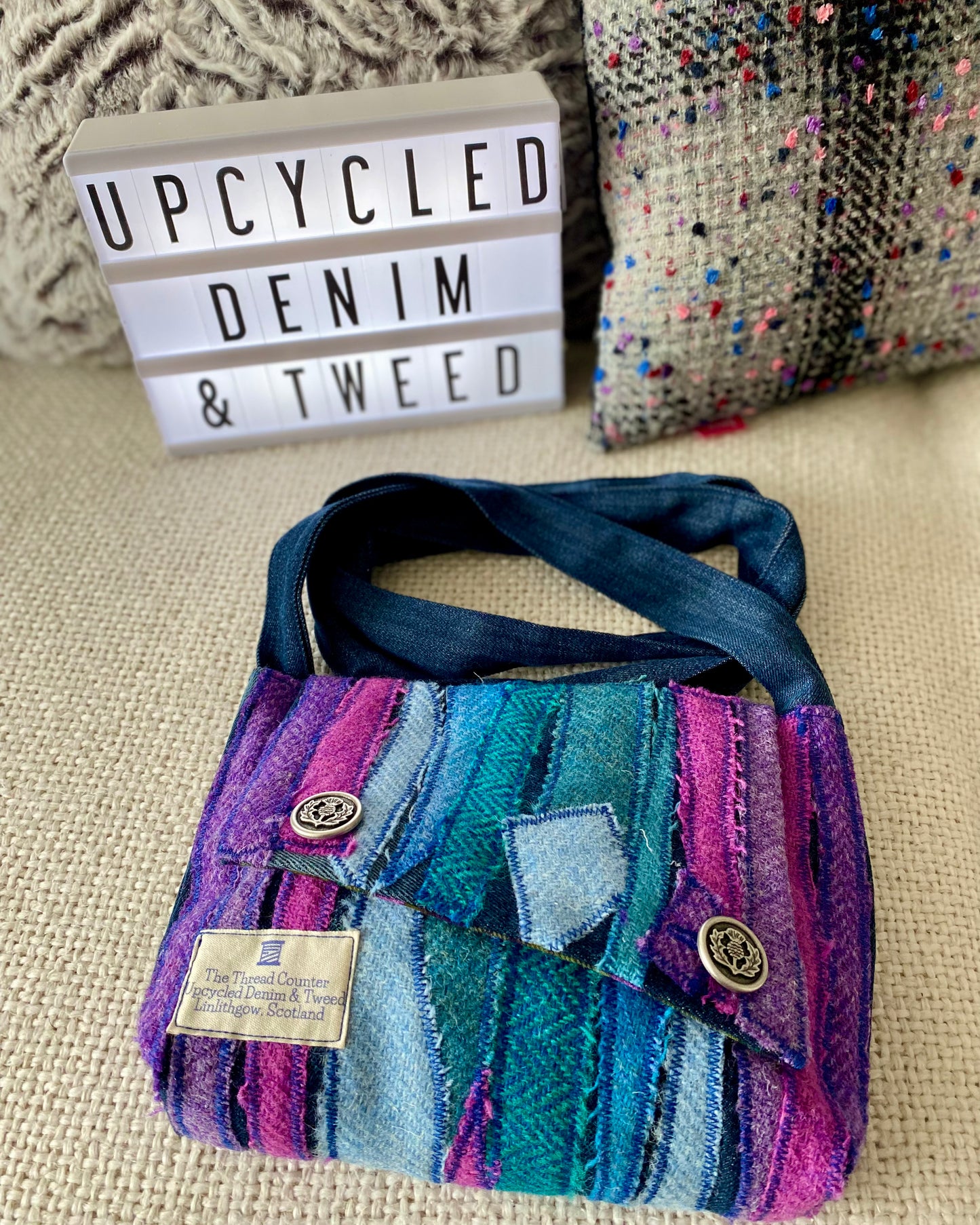 Shoulder Bag - Upcycled Denim & Tweed