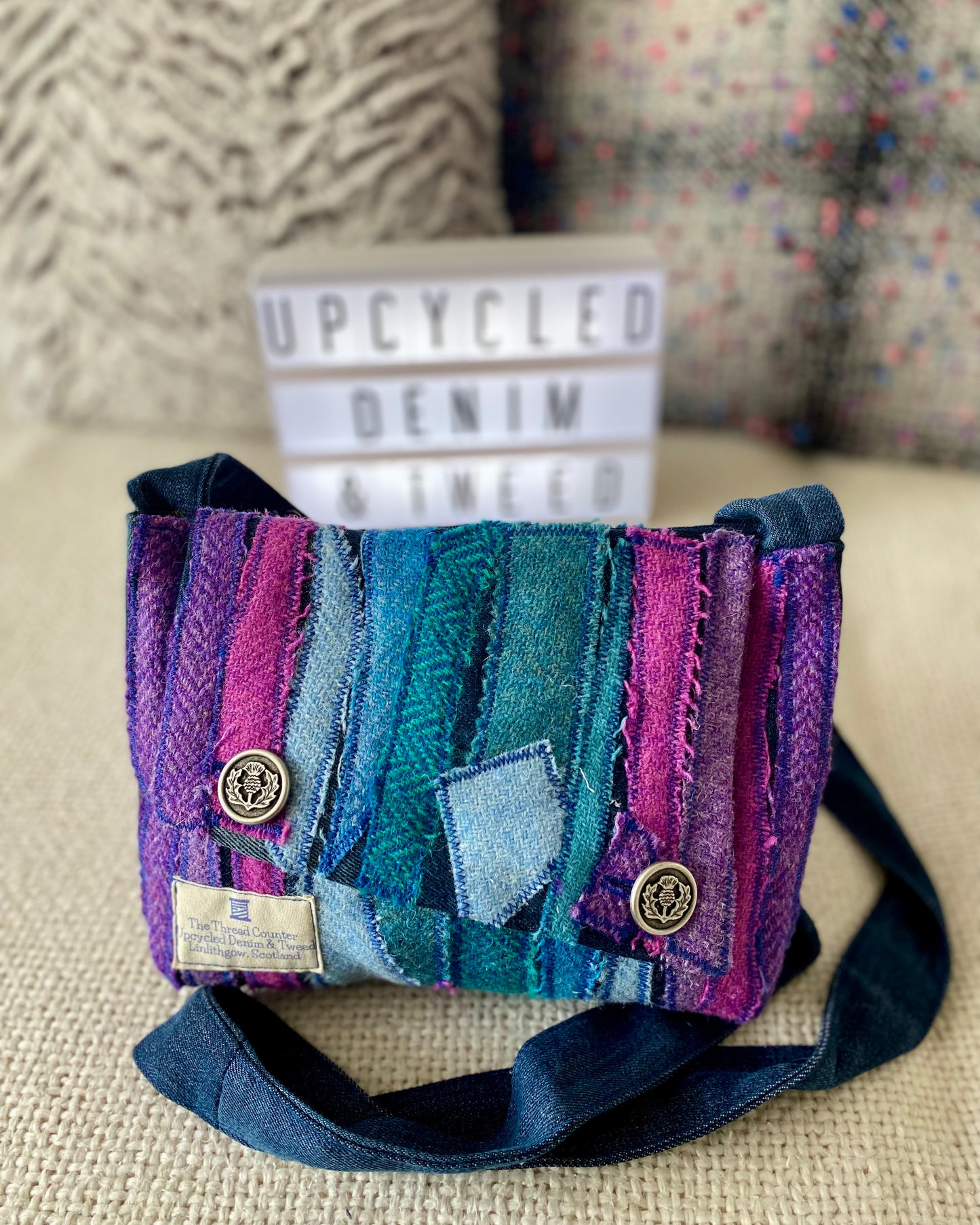 Shoulder Bag - Upcycled Denim & Tweed