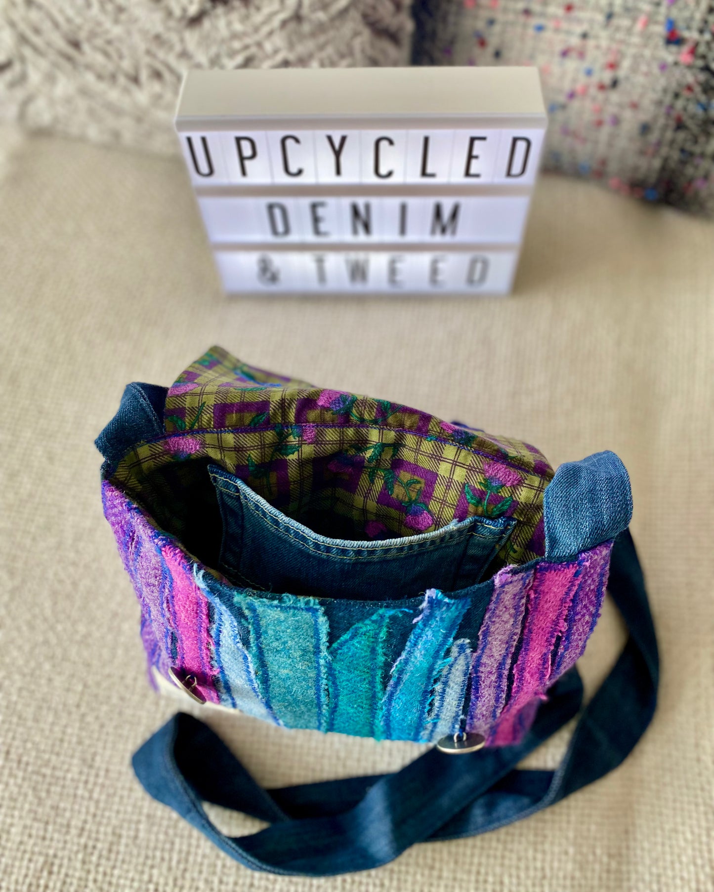 Shoulder Bag - Upcycled Denim & Tweed