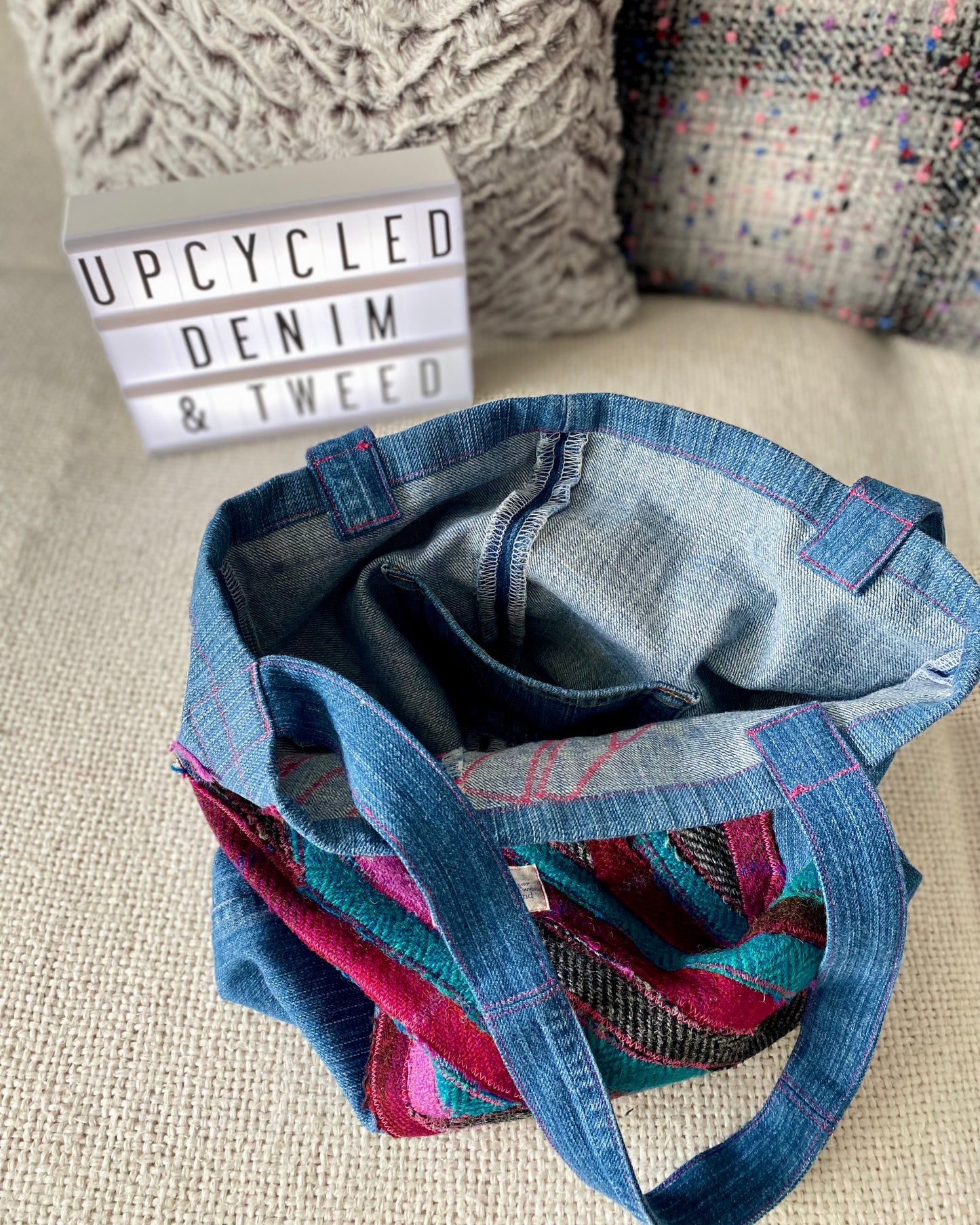 Tote Bag - Upcycled Denim & Tweed