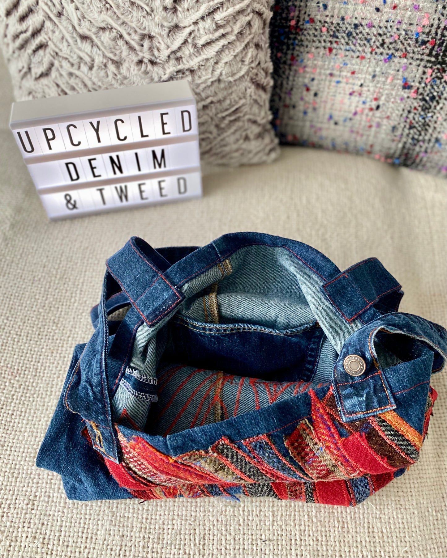 Tote Bag - Upcycled Denim & Tweed
