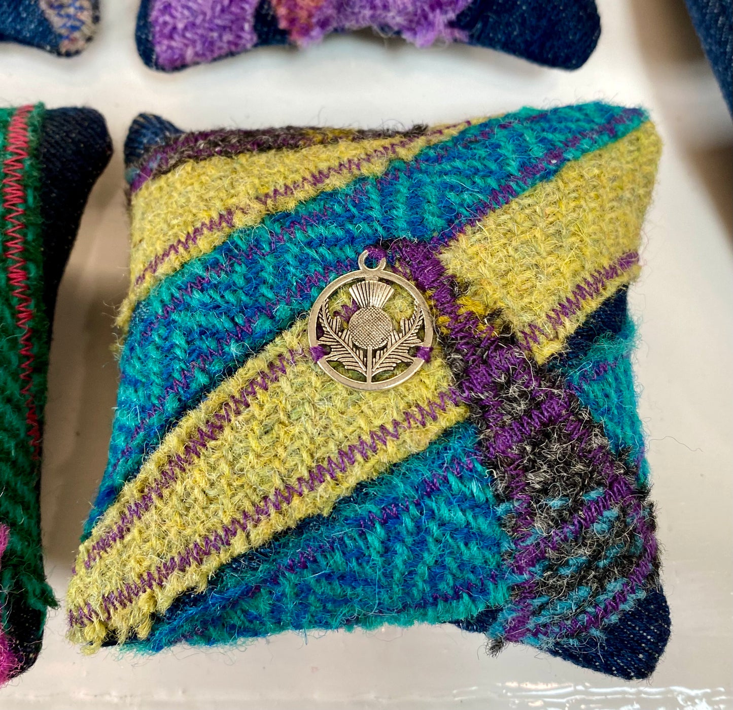 Pin Cushion - Upcycled Denim & Tweed