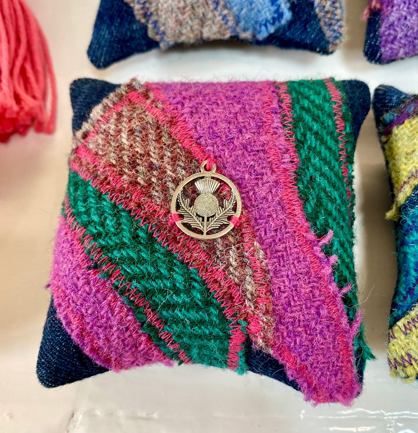 Pin Cushion - Upcycled Denim & Tweed