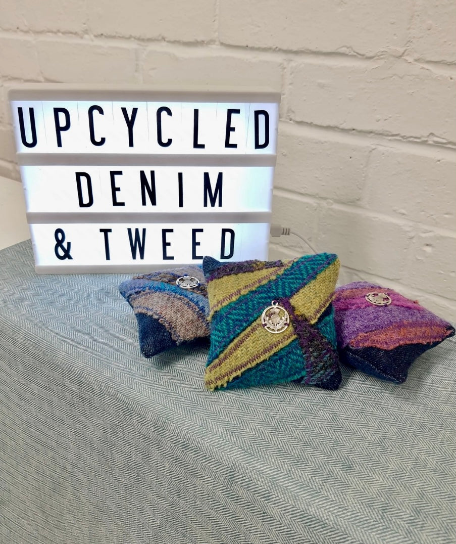Pin Cushion - Upcycled Denim & Tweed