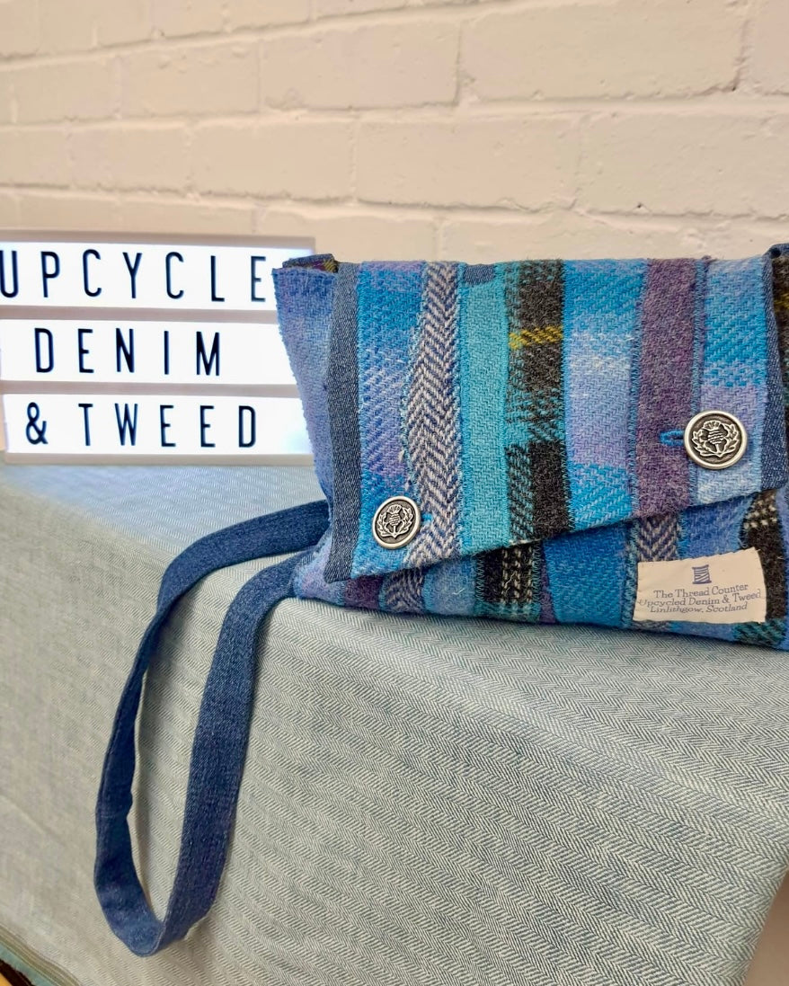 Shoulder Bag - Upcycled Denim & Tweed