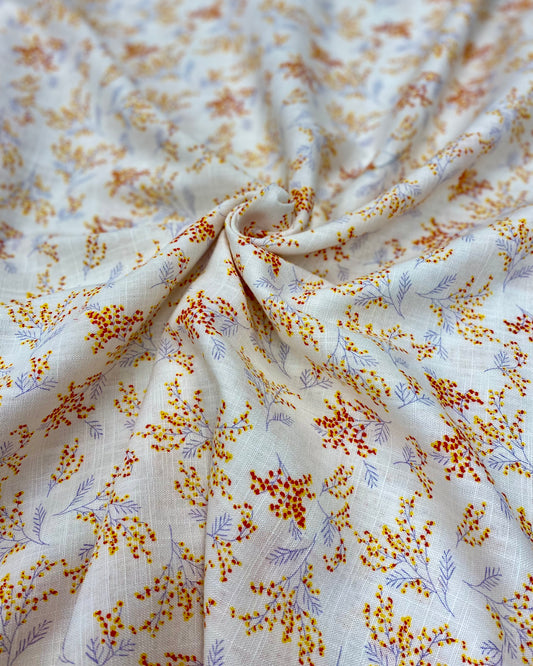 Linen-Mix, White dotted flowers