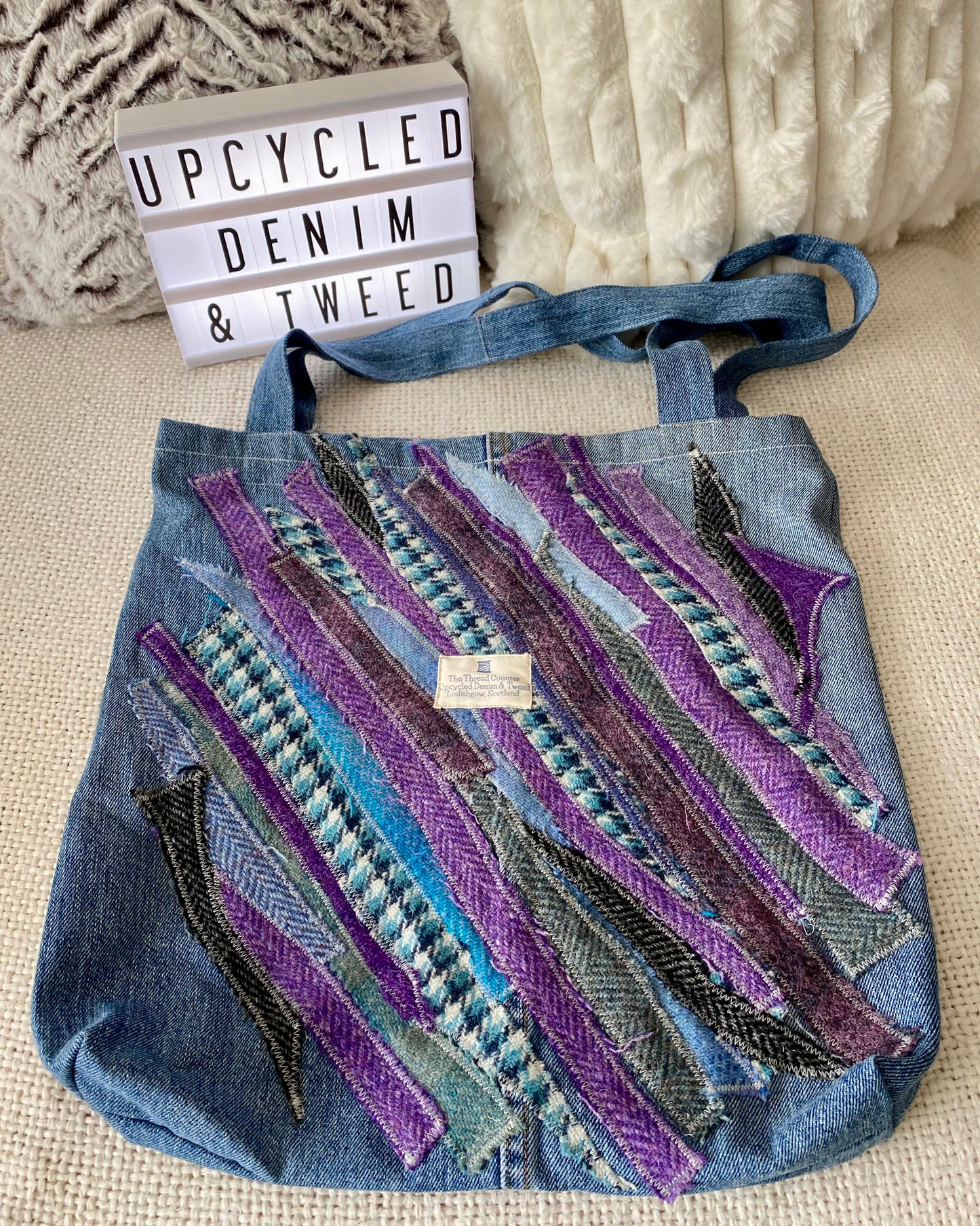 Tote Bag - Upcycled Denim & Tweed