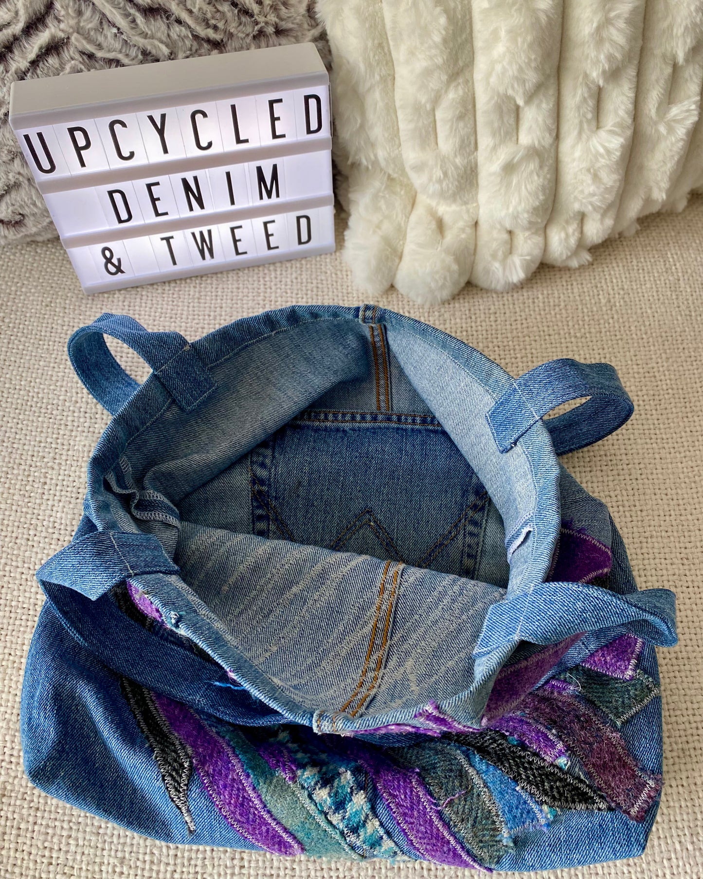 Tote Bag - Upcycled Denim & Tweed