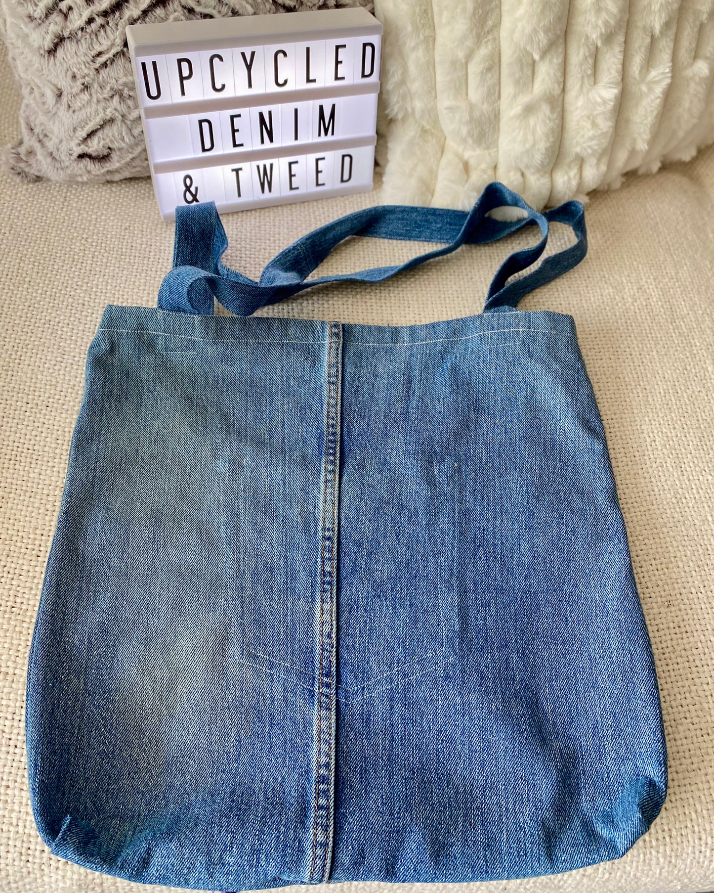 Tote Bag - Upcycled Denim & Tweed