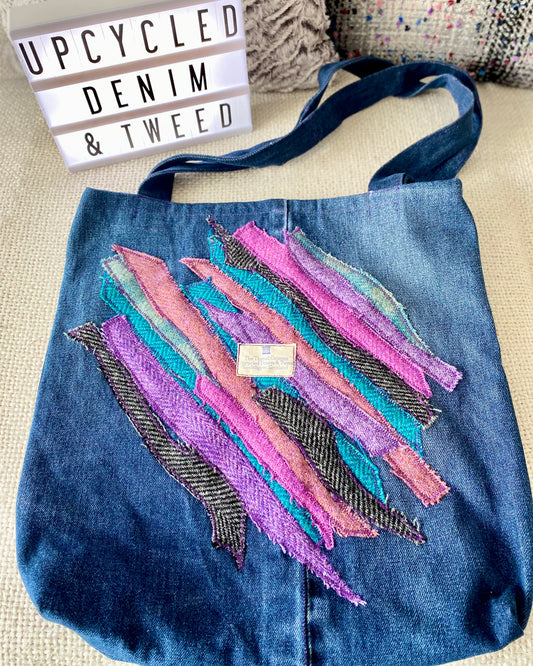 Tote Bag - Upcycled Denim & Tweed