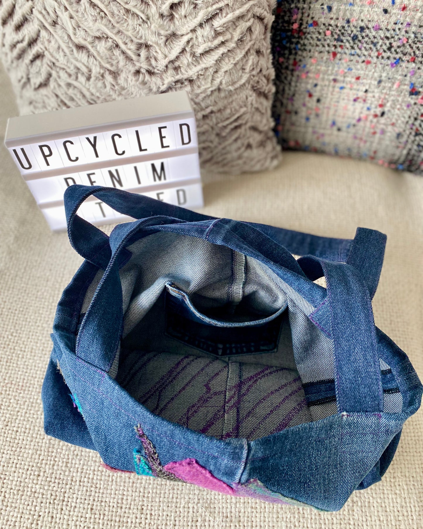 Tote Bag - Upcycled Denim & Tweed