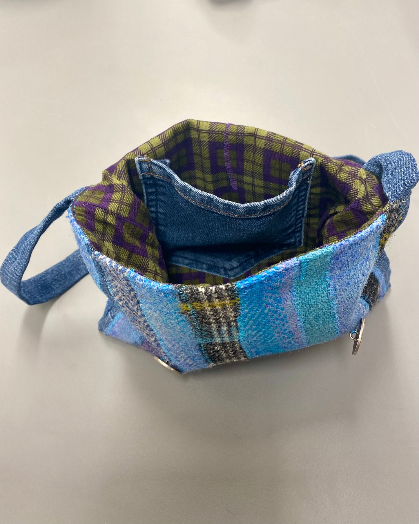 Shoulder Bag - Upcycled Denim & Tweed