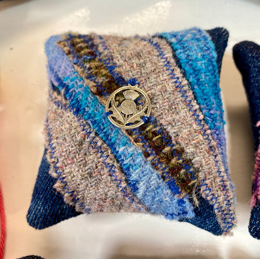Pin Cushion - Upcycled Denim & Tweed