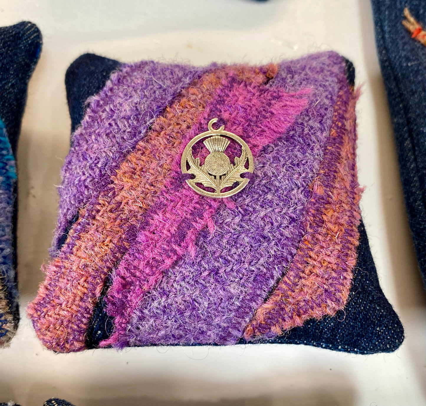 Pin Cushion - Upcycled Denim & Tweed