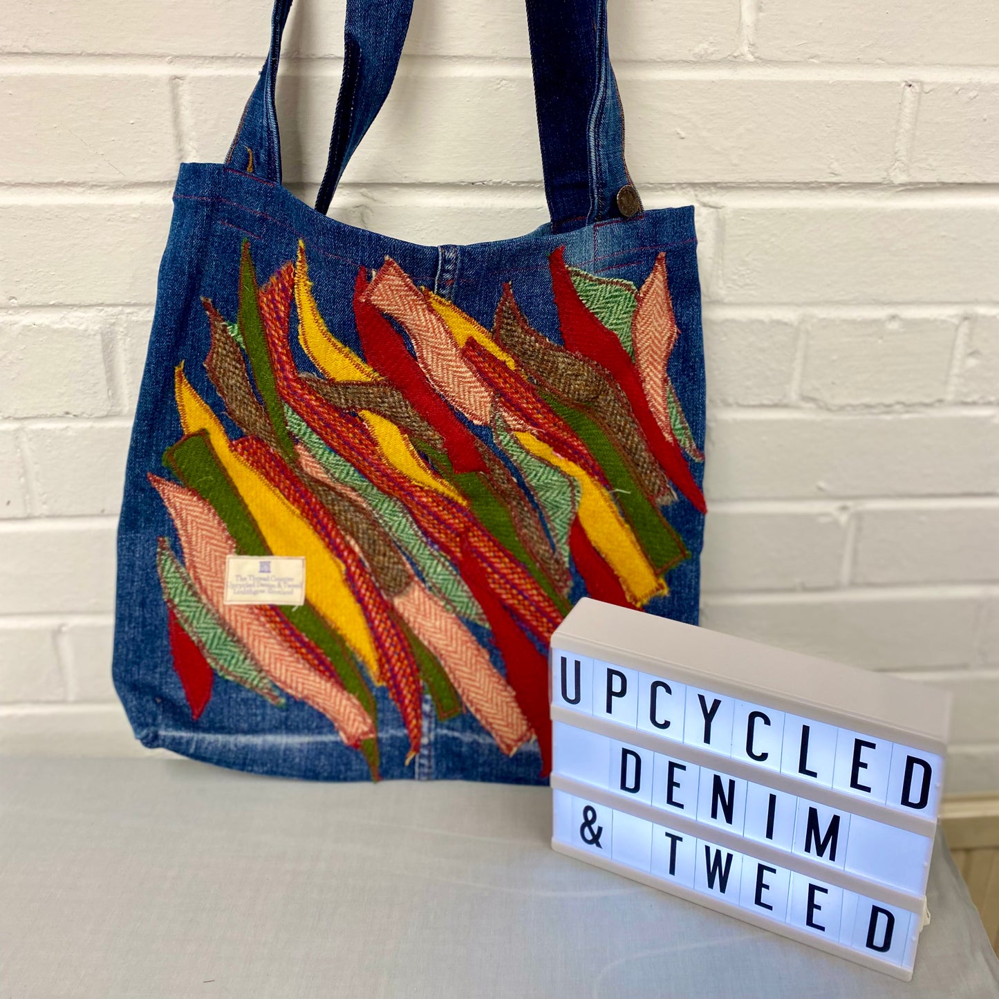 Tote Bag - Upcycled Denim & Tweed