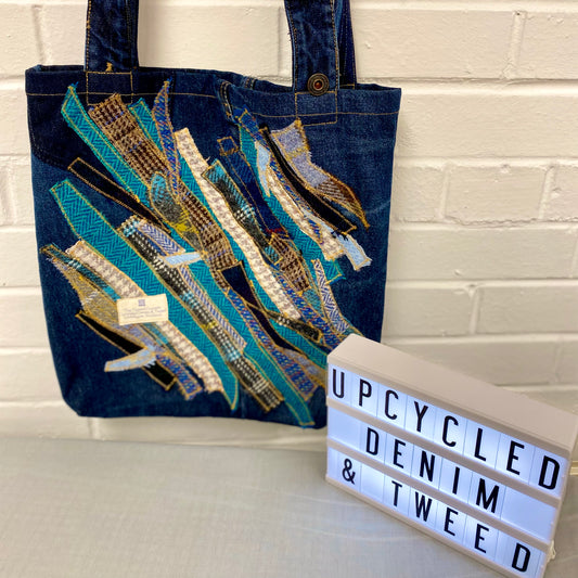 Tote Bag - Upcycled Denim & Tweed