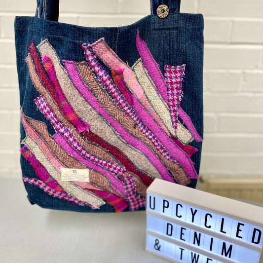 Tote Bag - Upcycled Denim & Tweed
